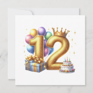 Convites Aniversário de 12 anos dourado