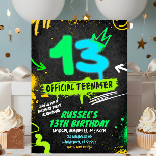 Convites Aniversário de 13 anos do adolescente oficial Neon