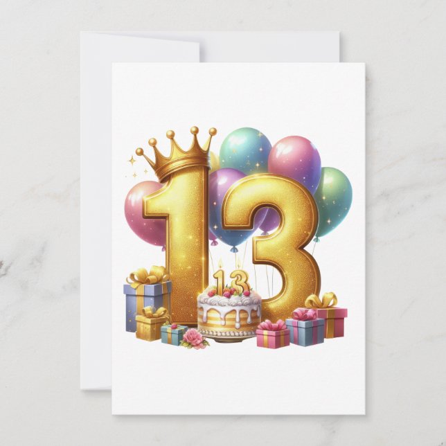 Convites Aniversário de 13 anos dourado (Frente)