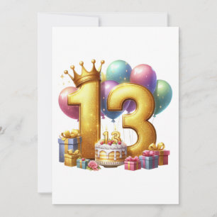 Convites Aniversário de 13 anos dourado