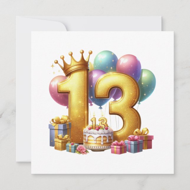Convites Aniversário de 13 anos dourado (Frente)