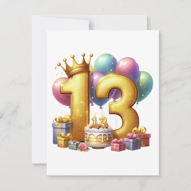 Convites Aniversário de 13 anos dourado (Frente)