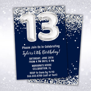 Convites Aniversário de 13 anos em Azul Marinho e Prata