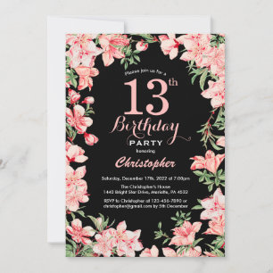 Convites Aniversário de 13 anos Floral Rosa Flores Fundo Pr