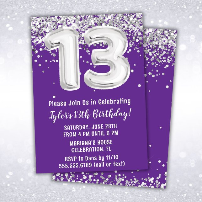 Convites Aniversário de 13 anos Roxo e Prata (Criador carregado)