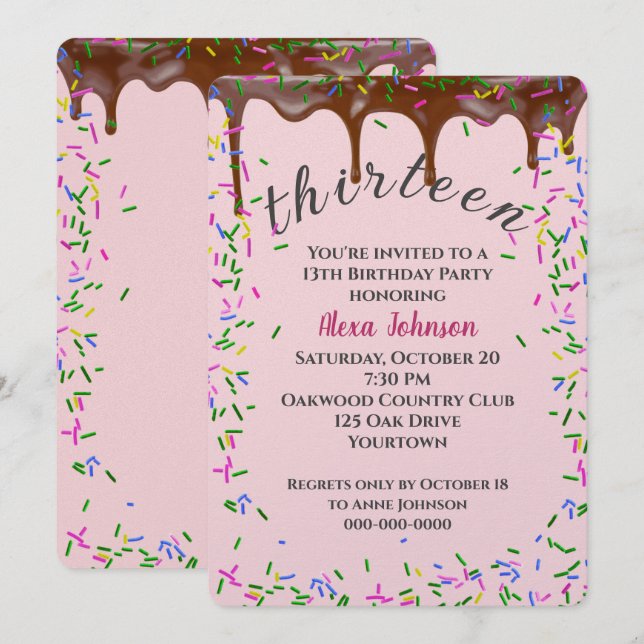 Convites Aniversário De 13 Com Gato De Chocolate E Préguas (Frente/Verso)