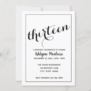Convites Aniversário de 13 minimalista