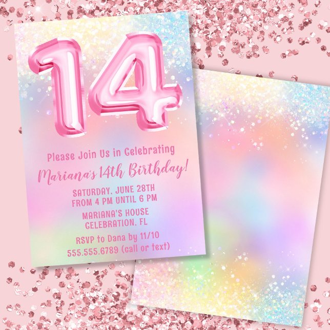 Convites Aniversário de 14 anos do Arco-Íris Rosa (Criador carregado)