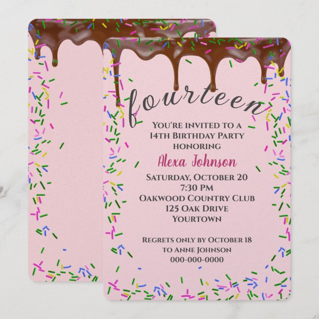 Convites Aniversário De 14 Com Gato De Chocolate E Préguas (Frente/Verso)