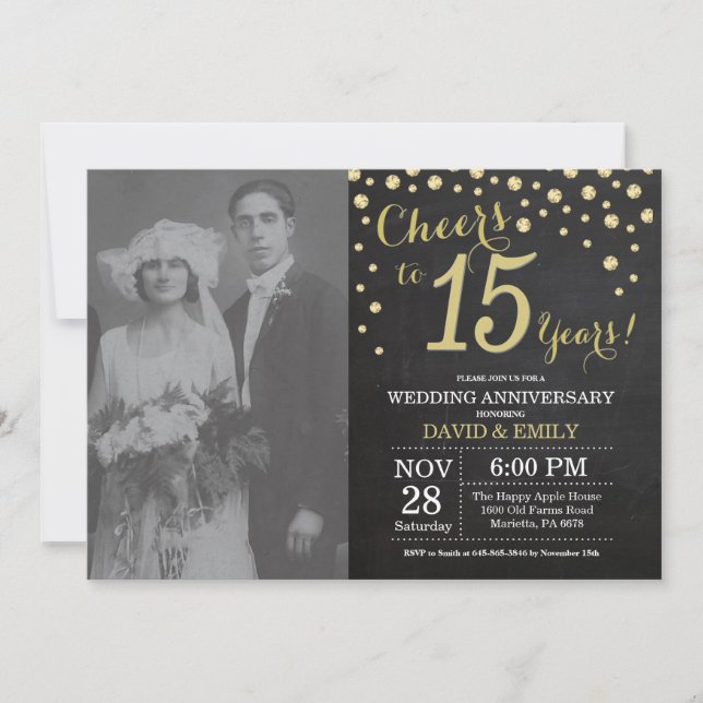 Convites Aniversário de 15 anos de Casamento Quadro Negro e (Frente)