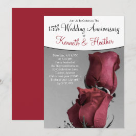 Convites Aniversário de 15 Anos de Casamento Rosas Vermelha