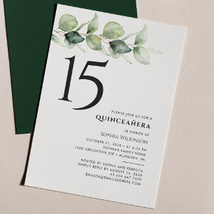 Convites Aniversário de 15 anos Quinceanera Folhagem de Euc
