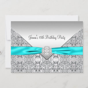 Convites Aniversário de 15 anos Teal Blue Quinceanera