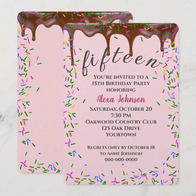 Convites Aniversário De 15 Com Gato De Chocolate E Préguas (Frente/Verso)