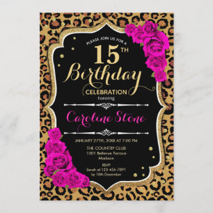 Convites Aniversário de 15 - Impressão Leopardo de Rosas Ro