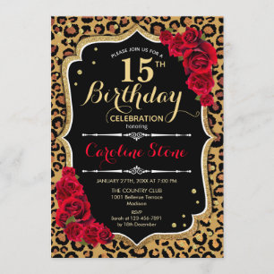 Convites Aniversário de 15 - Impressão Leopardo Rosa vermel
