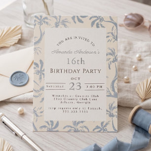 Convites Aniversário de 16 anos Coastal Dusty Blue summer P