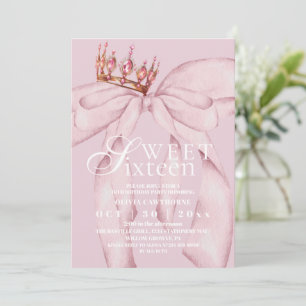 Convites Aniversário de 16 anos com laço cor-de-rosa modern