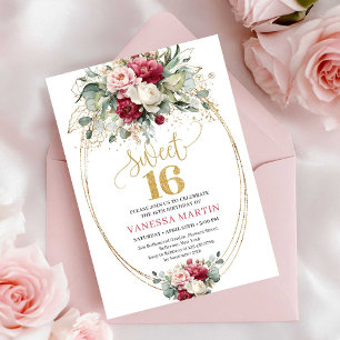 Convites Aniversário de 16 anos com Rosa Mínimo e Verde Dou