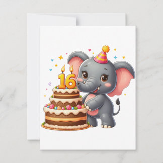 Convites Aniversário de 16 anos de Elefante Fofo