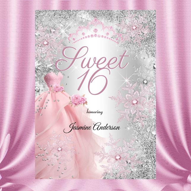 Convites Aniversário de 16 anos doce Rosa Prata Inverno Enc (Criador carregado)