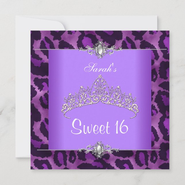 Convites Aniversário de 16 anos Doce Tiaro de Leopardo Roxo (Frente)
