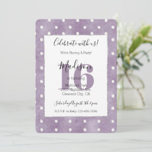 Convites Aniversário de 16 anos Feminino Roxo Pontos Branco