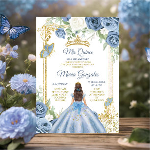 Convites Aniversário de 16 anos Floral Menina Mexicana Azul