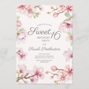 Convites Aniversário de 16 anos Floral Primavera Rosa Branc