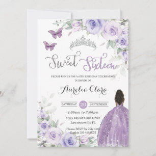 Convites Aniversário de 16 anos Floral Roxo Marrom Princesa