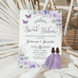 Convites Aniversário de 16 anos Lilás Roxo Floral Princesas