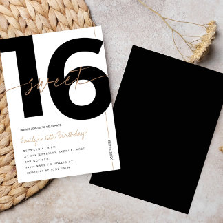 Convites Aniversário de 16 anos Moderno Branco e Dourado