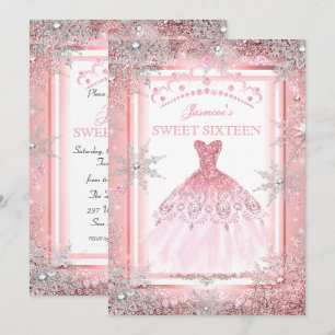 Convites Aniversário de 16 anos Pink Silver Winter Wonderla