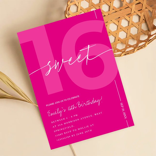 Convites Aniversário de 16 anos Rosa Moderno (Criador carregado)