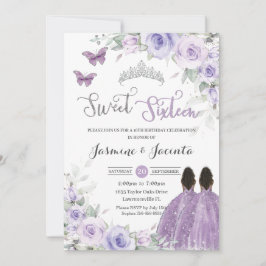 Convites Aniversário de 16 anos Roxo Floral Marrom Princesa