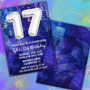 Convites Aniversário de 17 anos do Menino Azul Branco