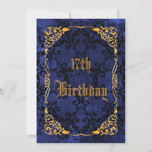 Convites Aniversário de 17 anos em Blue Gothic & Dourado
