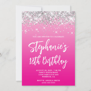 Convites Aniversário de 18 anos Bold Ombre Rosa Quente com
