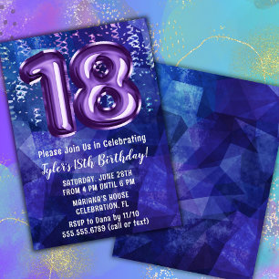 Convites Aniversário de 18 anos do Menino Azul Roxo