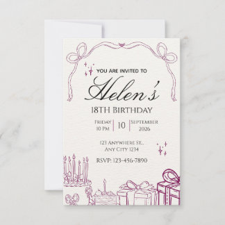 Convites Aniversário de 18 anos ilustrado em roxo