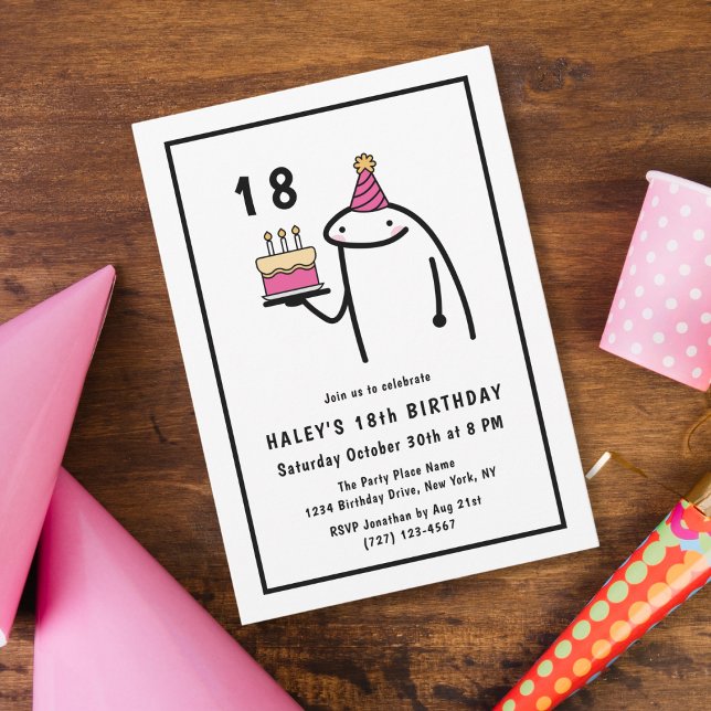 Convites Aniversário de 18 anos Meme Engraçado Simples Pret (Criador carregado)