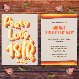 Convites Aniversário de 18 anos Paz Amor Retro Groovy Pôr d