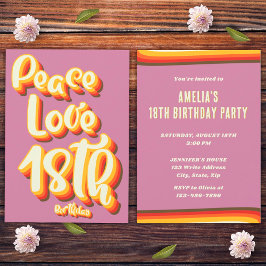 Convites Aniversário de 18 anos Paz Amor Rosa Groovy Sunset