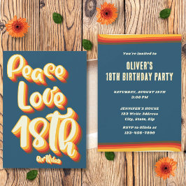 Convites Aniversário de 18 anos Peace Love Blue Retro Groov