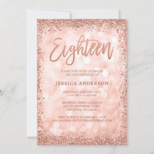 Convites Aniversário de 18 anos Rose Gold Faux Brilho Luzes