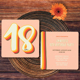 Convites Aniversário de 18 anos Simple Peach Modern Retro G