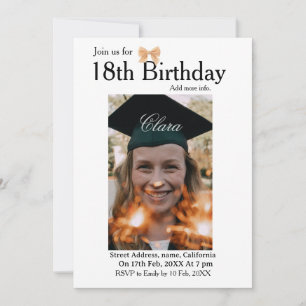 Convites aniversário de 18 anos simples arco branco foto no