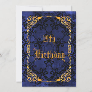 Convites Aniversário de 19 anos em Azul Gótico & Dourado