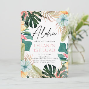 Convites Aniversário de 1 ano Aloha Tropical Floral & Botân