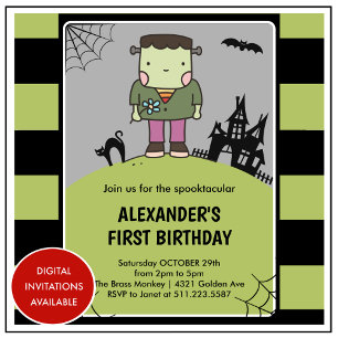 Convites Aniversário de 1 ano assustador do Halloween frank